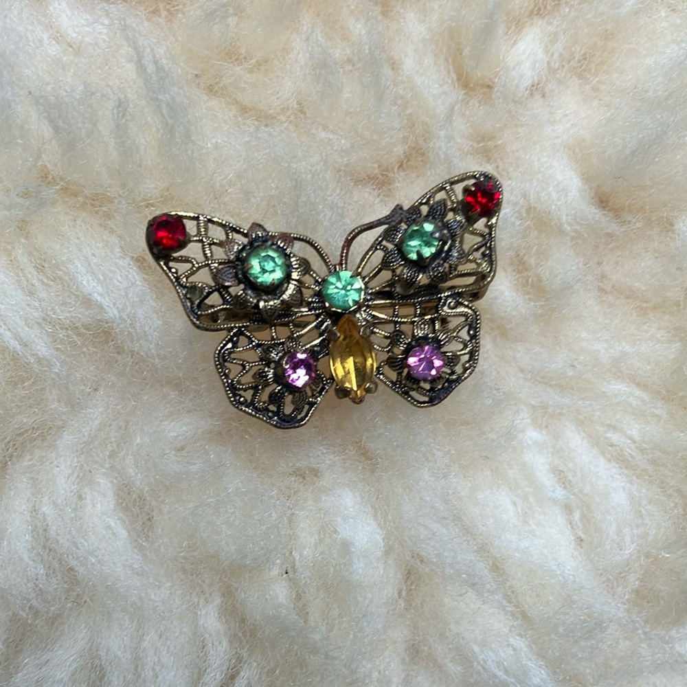 Elegant Butterfly Brooch with Multicolor Gems